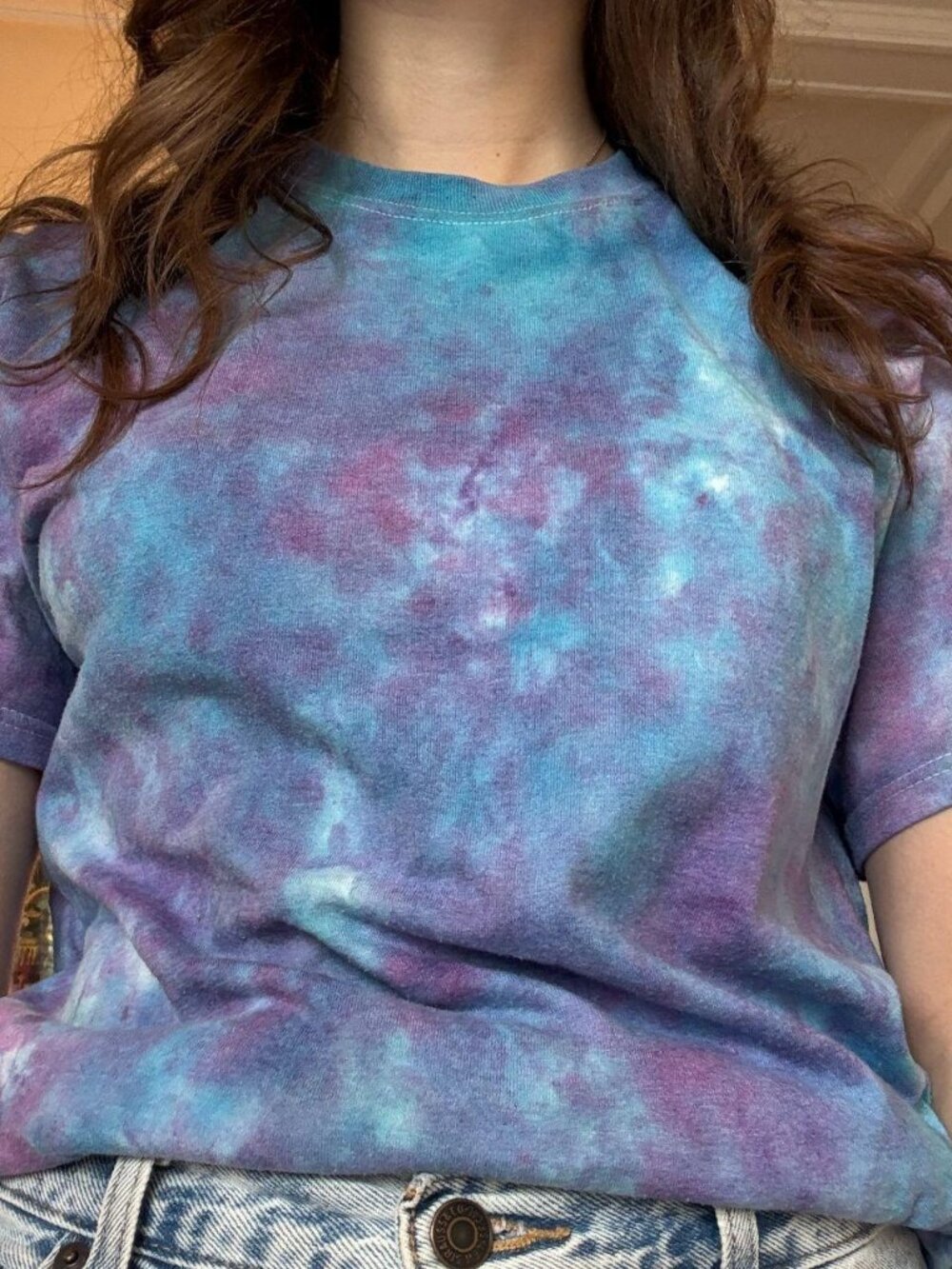One of a Kind Ice Dyed Tee Purple Blue Teal Tie Dye Unisex Size S